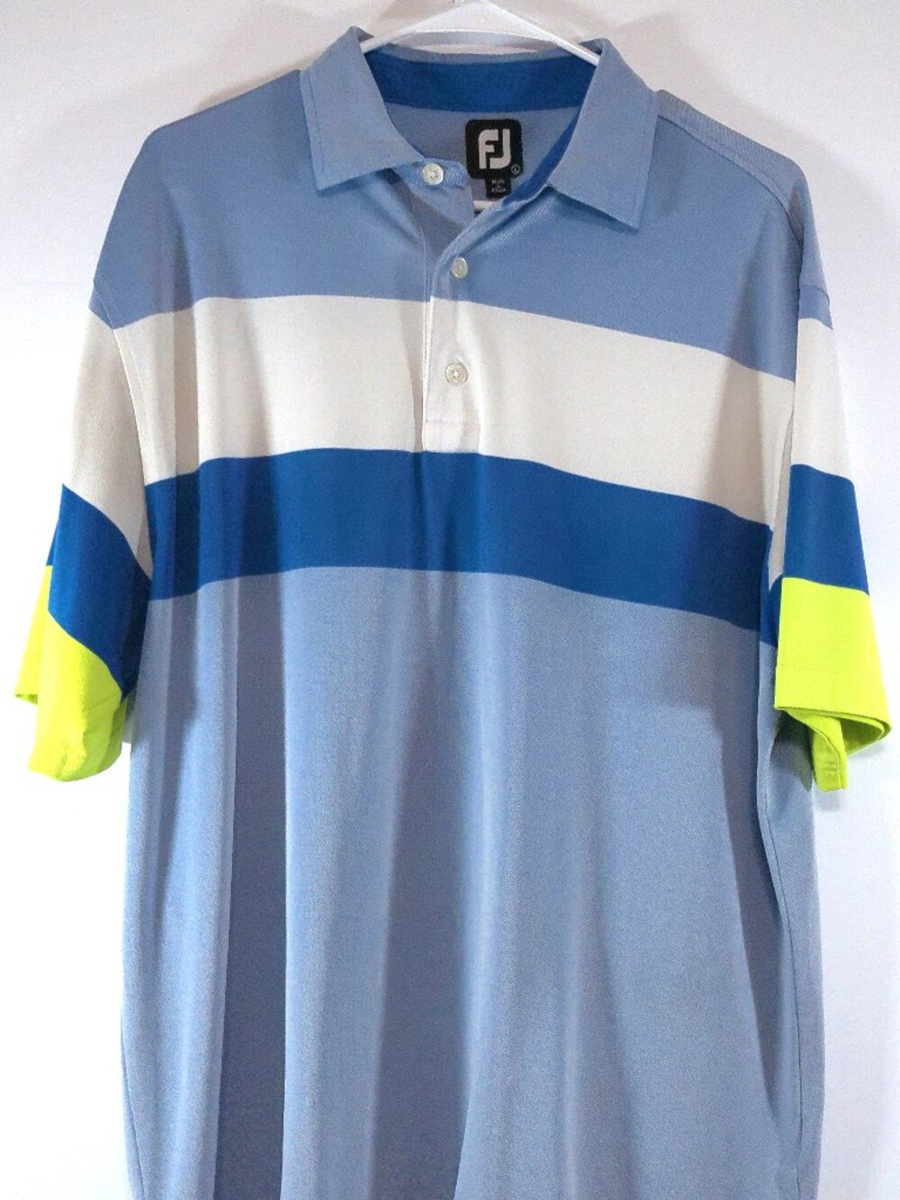 FootJoy FJ Men’s Golf Polo Shirt Large Blue White Stripe Short Sleeve Perform - Picture 1 of 3
